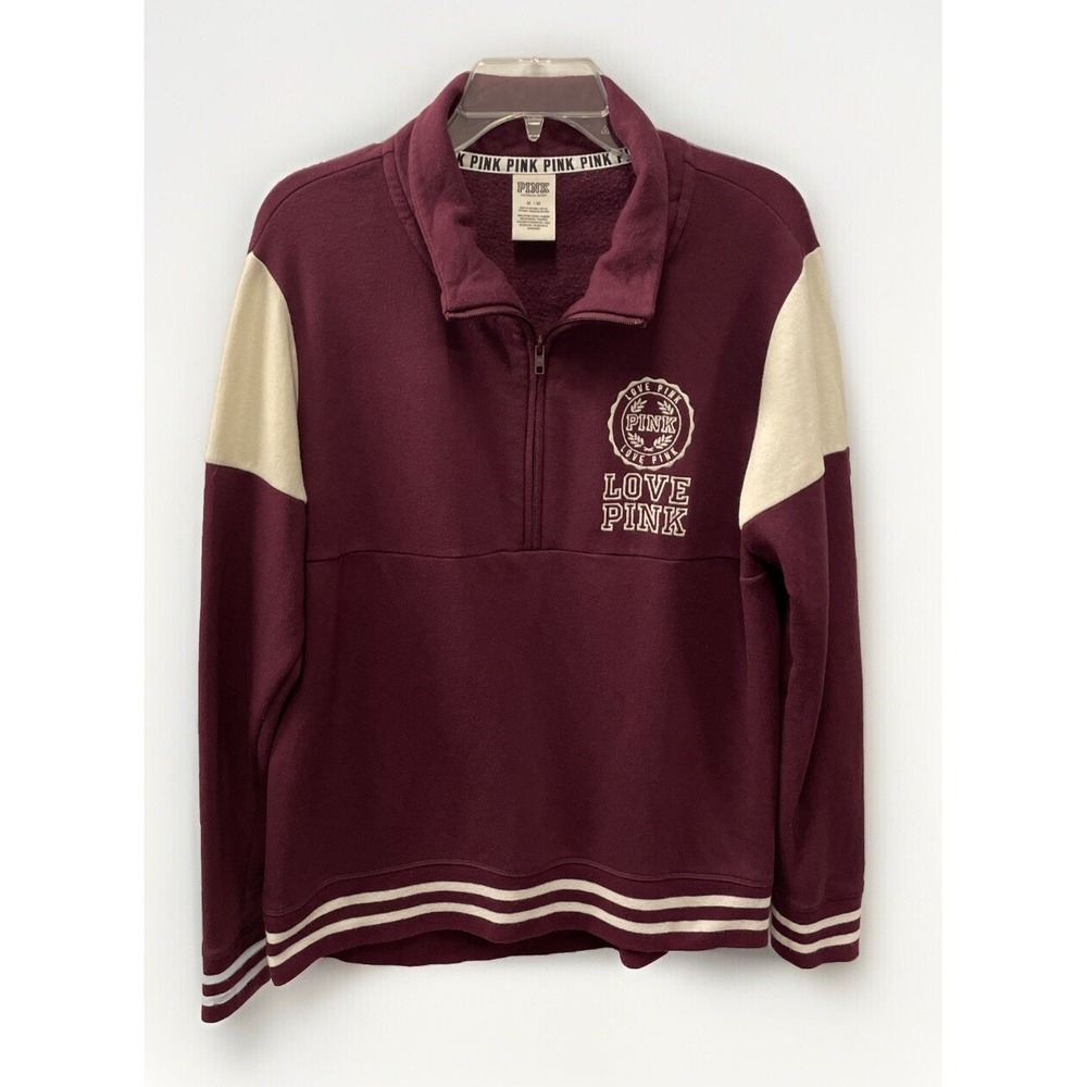 Victoria Secret PINK Womens Maroon 1/4 Zip Jacket Size‎ Medium Fleece Pullover